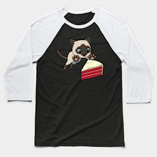 Siamese Cat excited to eat Red Velvet Cake Baseball T-Shirt